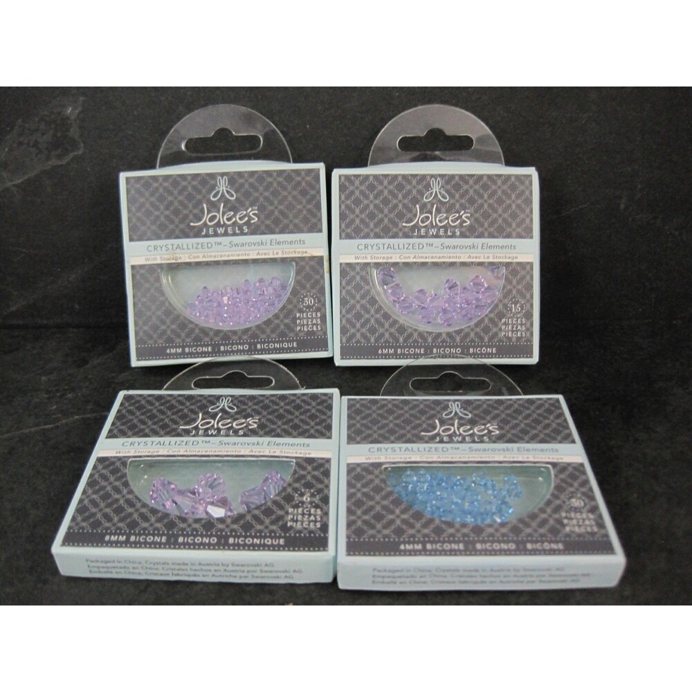 Lot of 4 Jolees Jewels Crystal Swarovski Beads 4,6,8mm Bicone Purple & Blue